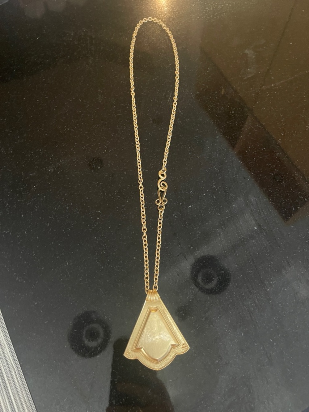 Gold Pendant Necklace with Geometric Shield Drop